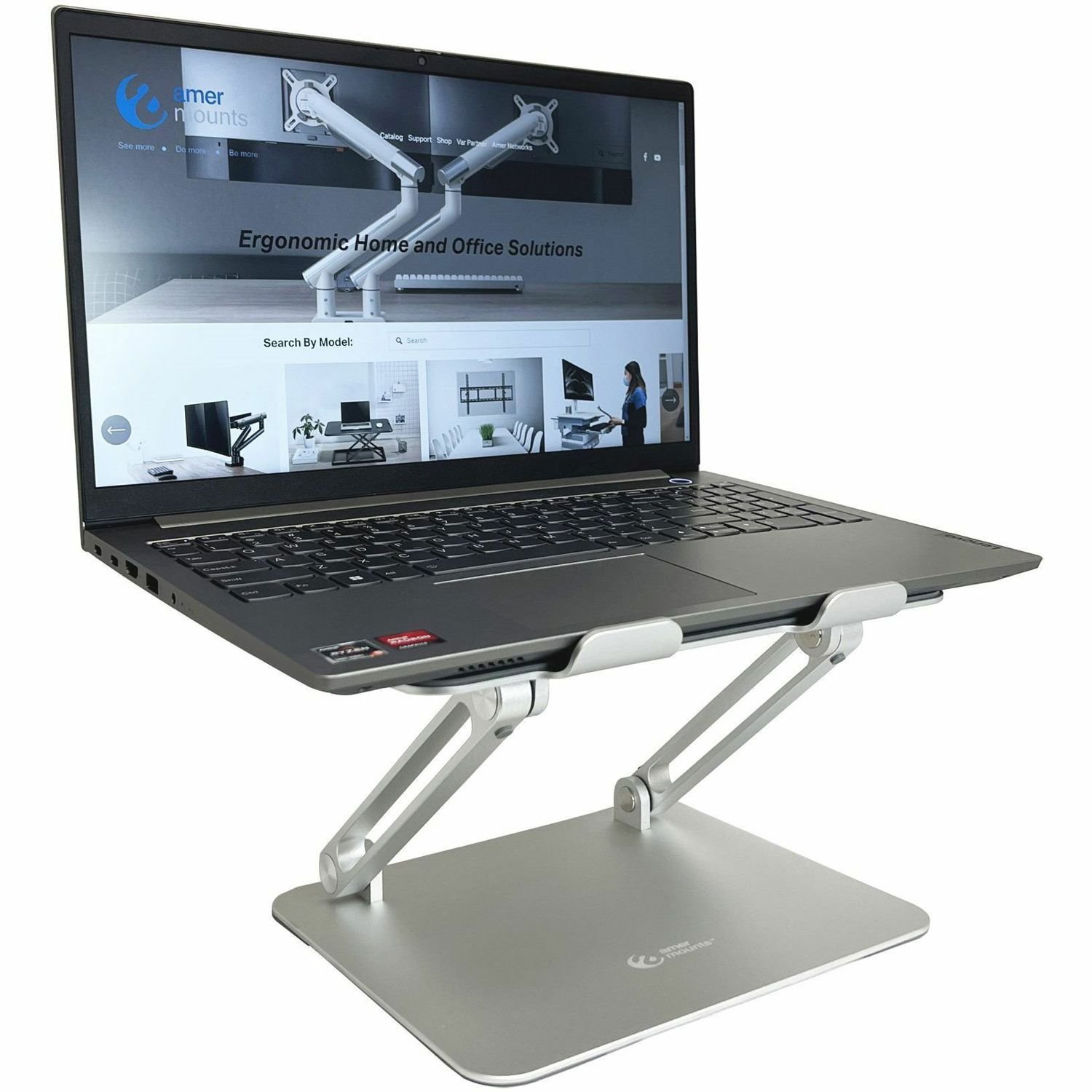 Amer Mounts Aluminum Laptop Stand, Ergonomic Adjustable Notebook Stand, Riser Holder Computer Stand 10-15.6" Laptops Tablets (Silver) AMRNS03