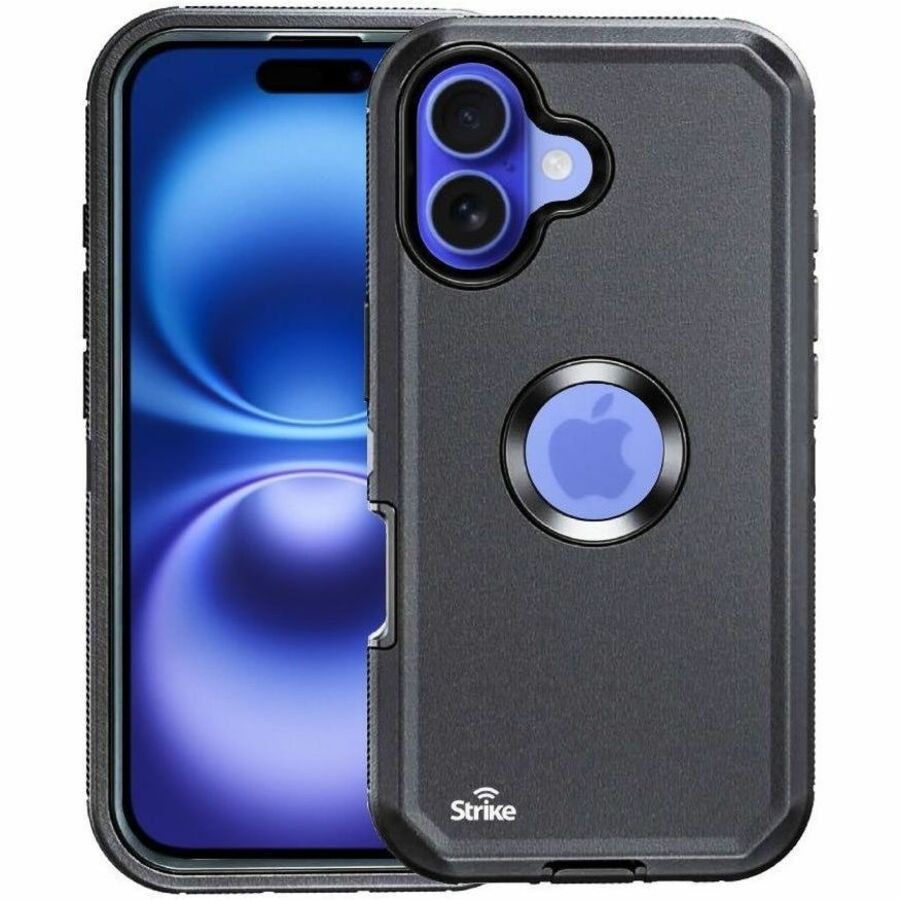 Strike Rugged Case for Apple iPhone 16 Smartphone - Rubberised Textured Design - Black - 1