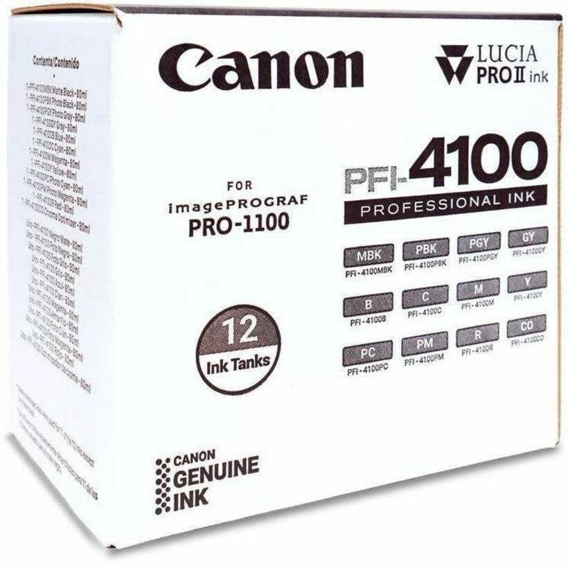 Canon Lucia PRO II PFI-4100 Original Inkjet Ink Cartridge - Value Pack - Matte Black, Photo Black, Gray, Photo Gray, Blue, Cyan, Photo Cyan, Magenta, Photo Magenta, Yellow, Red, ... Pack