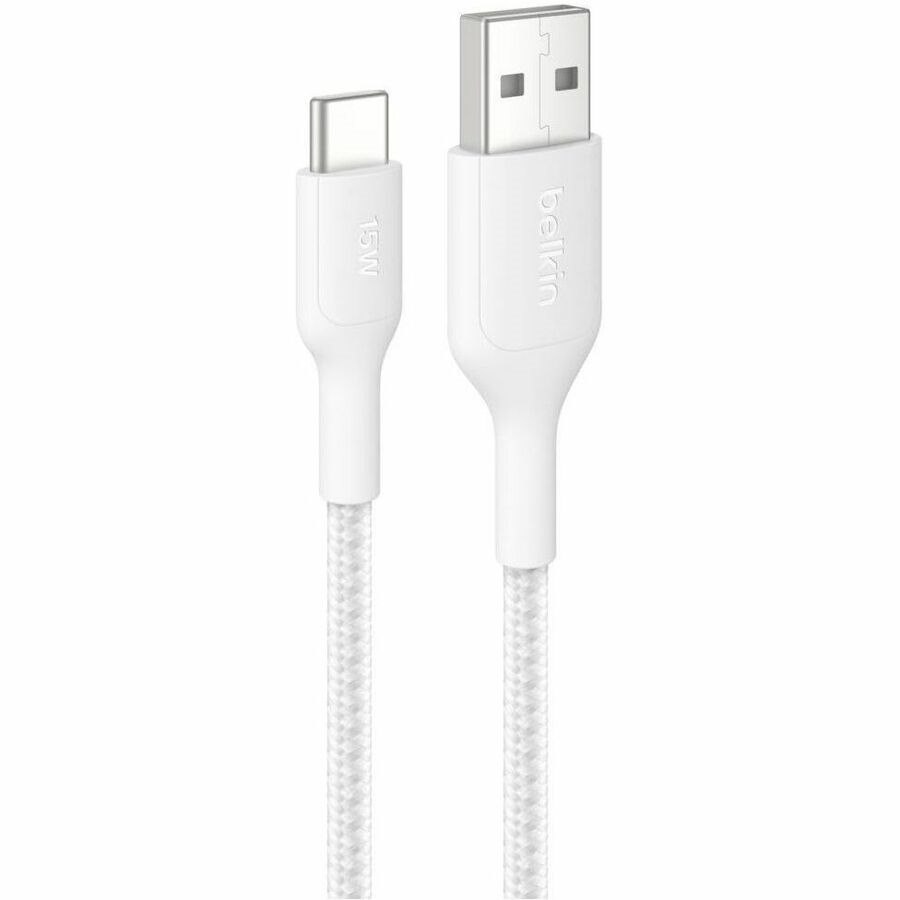 Belkin BoostCharge Pro Braided USB-A to USB-C Cable 15W, 6.6ft/2m, White
