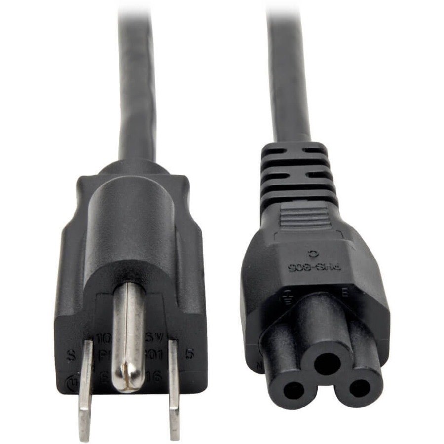 Eaton Tripp Lite Series 3-Slot Power Cord, NEMA 5-15P to C5 - Laptop/Notebook, 10A, 125V, 18 AWG, 10 ft. (3.05 m), Black