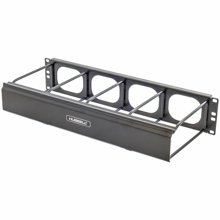 Hubbell Premise Wiring Horizontal Cable Management, M-Series, 4-Unit, 7" Extension, With Cover, Black