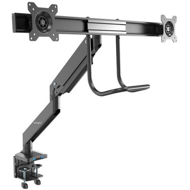 StarTech.com Desk Mount Dual Monitor Arm with USB & Audio, Slim Dual Monitor VESA Mount up to 32" (17.6lb/8kg) Displays, C-Clamp/Grommet