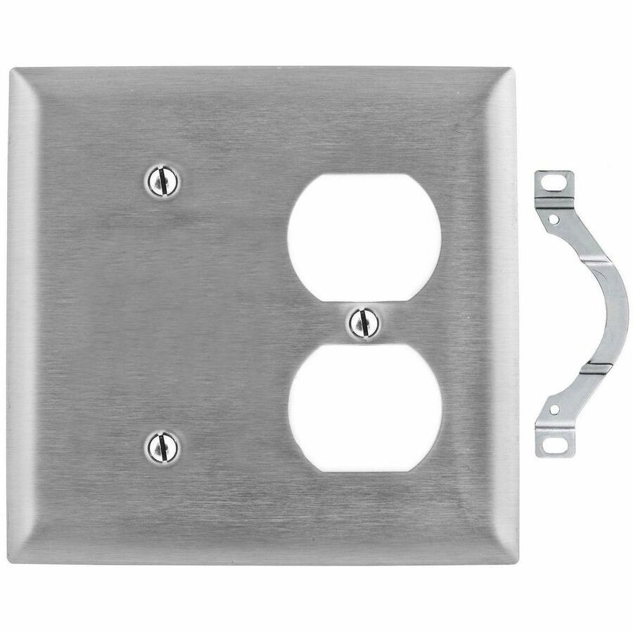 Hubbell Wallplate, 2-G, Blank/Dup, SS