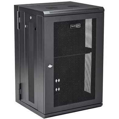 StarTech.com 4-Post 18U Wall Mount Network Cabinet, 19" Hinged Wall-Mounted Server Rack for Data / IT Equipment, Lockable Rack Enclosure