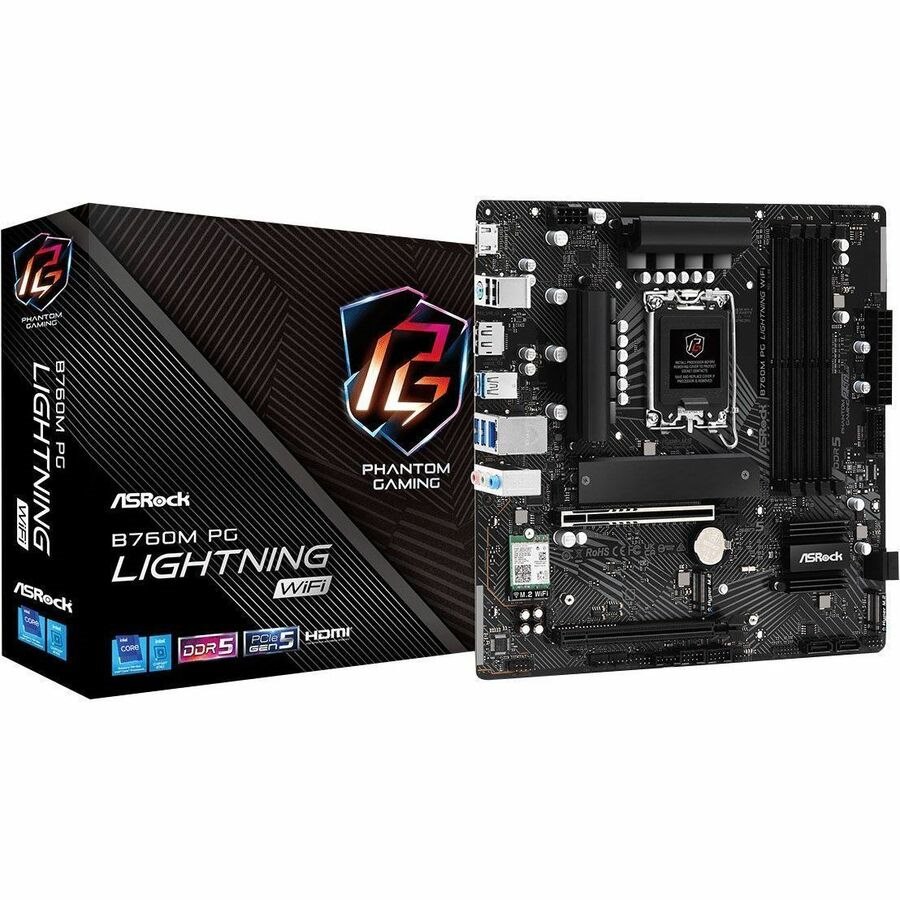 ASRock B760M PG LIGHTNING WIFI Gaming Desktop Motherboard - Intel B760 Chipset - Socket LGA-1700 - Micro ATX