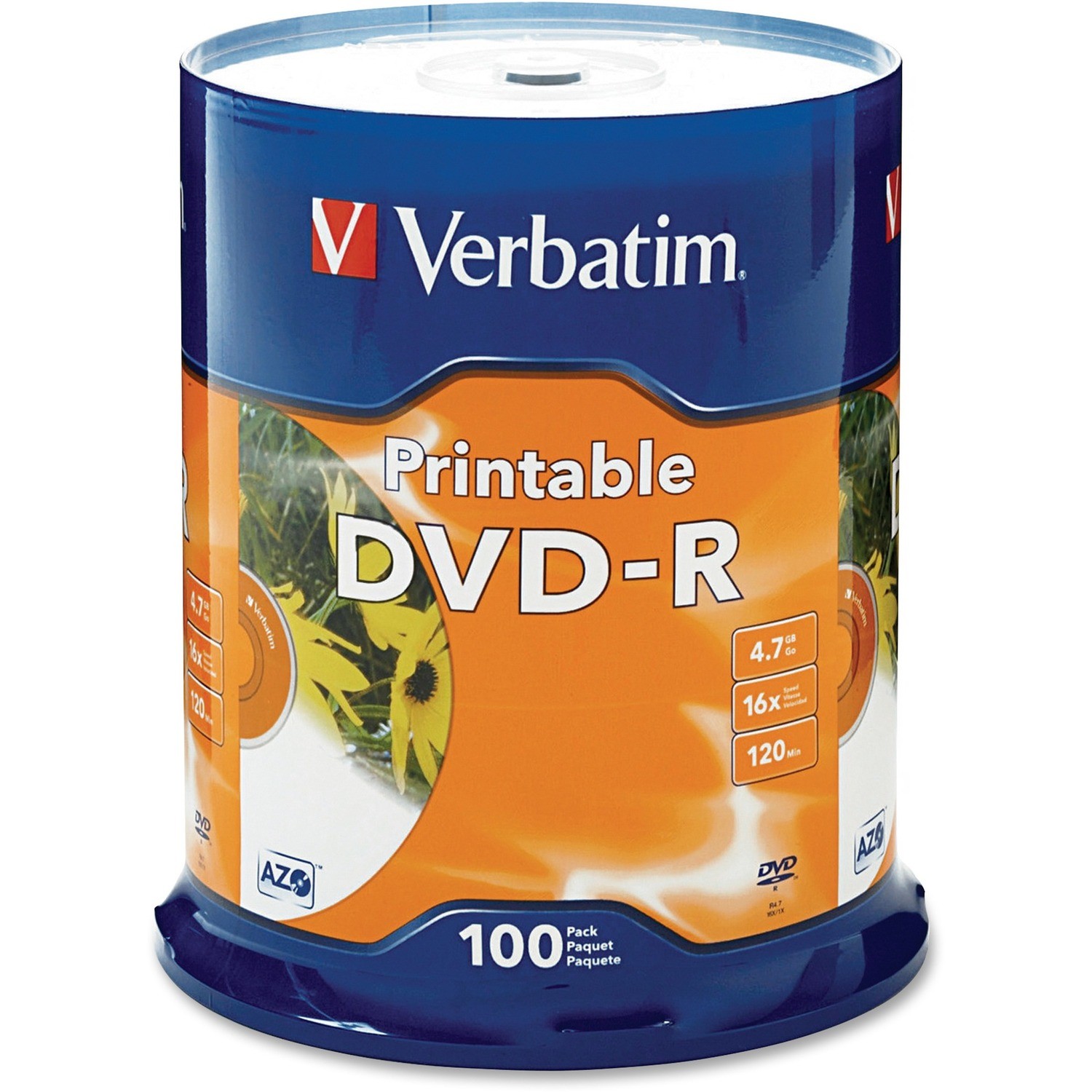 Verbatim DVD-R 4.7GB 100Pk White InkJet 16x, Compatible for Full-Surface, Edge-to-Edge Printing, Superior ink absorption on high-resolution 5,760 DPI