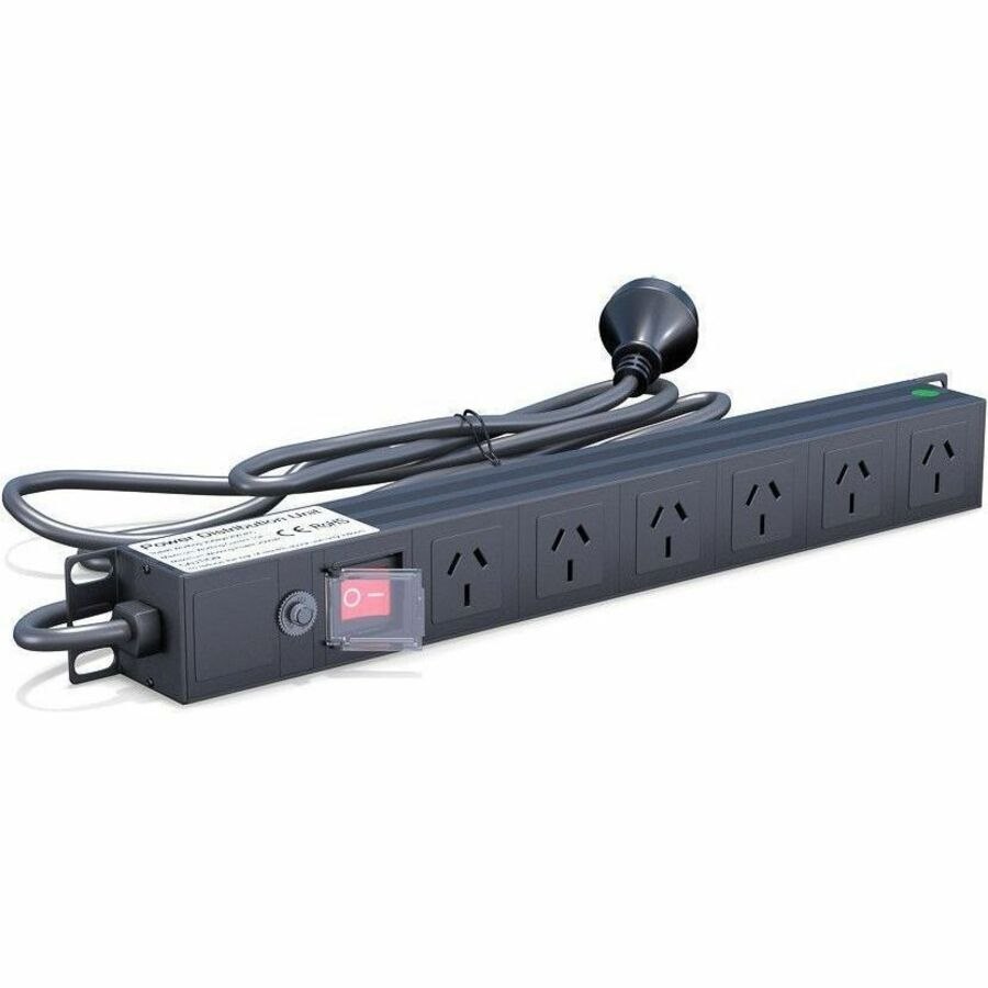 Rack Solutions Horizontal 1RU PDU, 6 Way 10A GPO with Switch, 10A SAA Input (2m Cord)