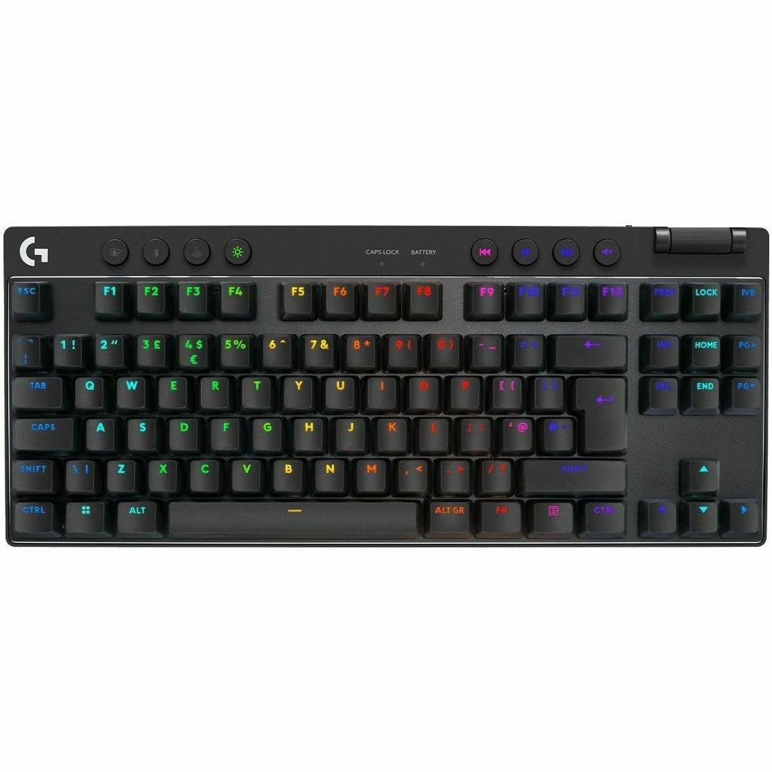 Logitech G PRO X TKL Gaming Keyboard - Wired/Wireless Connectivity - USB 2.0 Interface - RGB LED - English (UK) - QWERTY Layout - Black