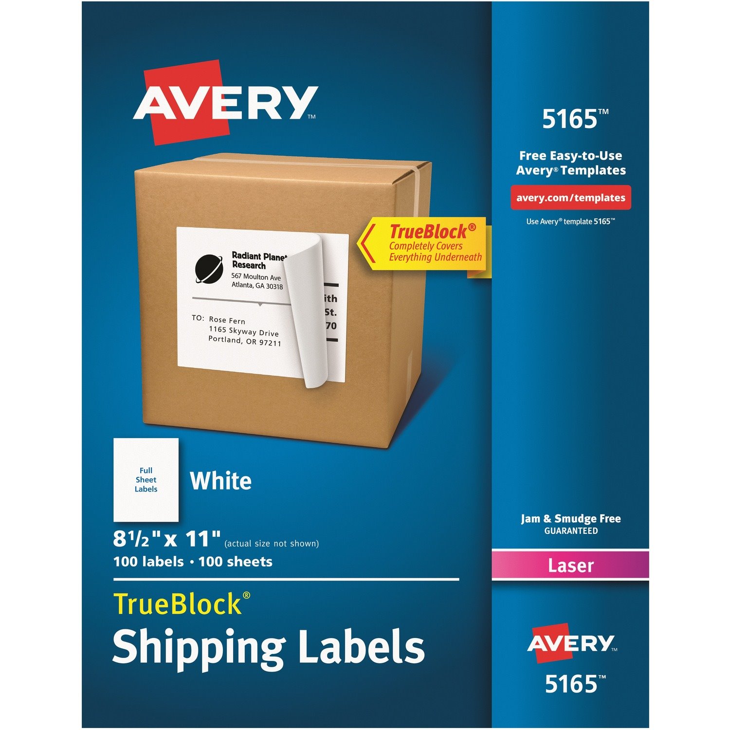 Avery Shipping Labels, Permanent Adhesive, 8-1/2" x 11" , 100 Labels (5165)