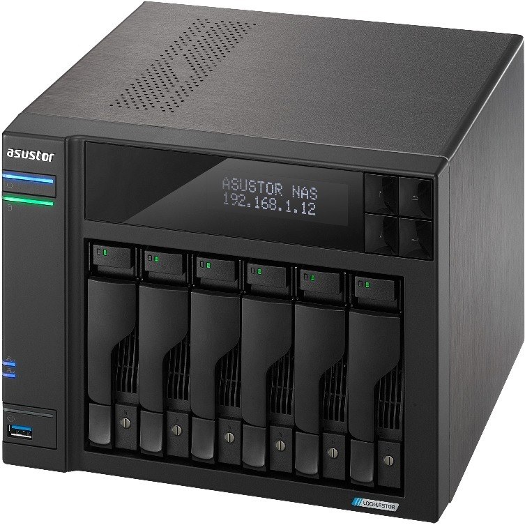 Asustor Lockerstor 6 Gen2 AS6706T - 6 Bay NAS, Quad-Core 2.0 GHz CPU, 4X M.2 NVMe Slots, Dual 2.5GbE, Upgradable to 10GbE, 8GB DDR4 RAM, Content Creation Network Attached Storage (Diskless)