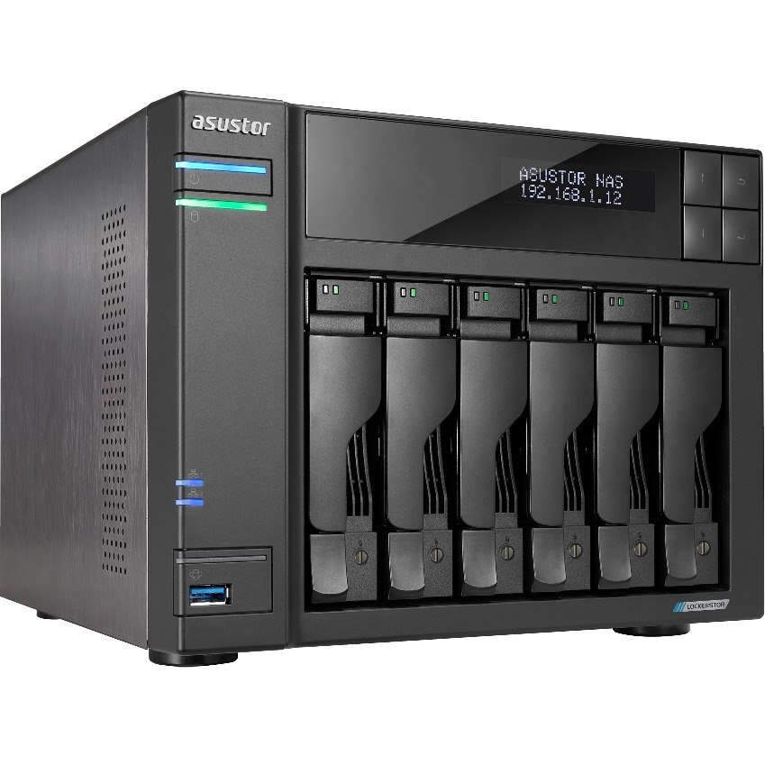 Asustor Lockerstor 6 Gen2 AS6706T - 6 Bay NAS, Quad-Core 2.0 GHz CPU, 4X M.2 NVMe Slots, Dual 2.5GbE, Upgradable to 10GbE, 8GB DDR4 RAM, Content Creation Network Attached Storage (Diskless)