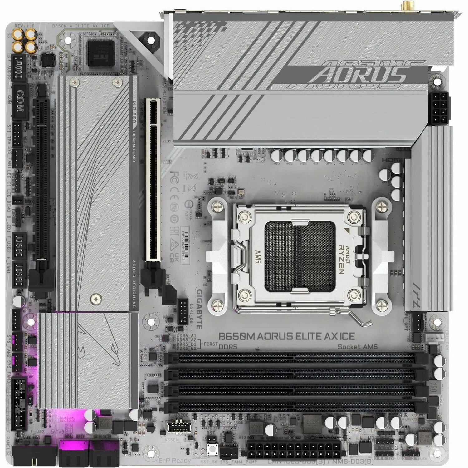 GIGABYTE Ultra Durable B650M A ELITE AX ICE Gaming Desktop Motherboard - AMD B650 Chipset - Socket AM5 - Micro ATX