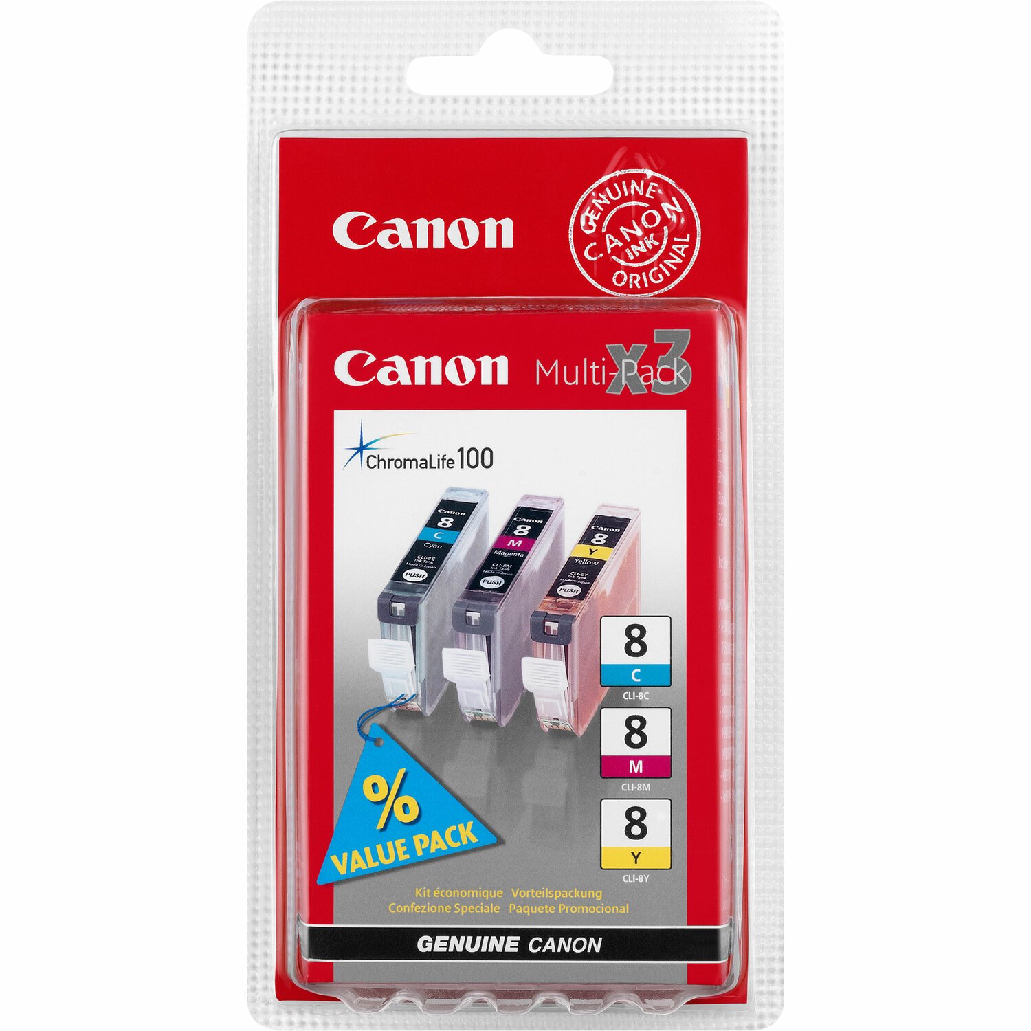 Canon CLI-8 C/M/Y Original Inkjet Ink Cartridge - Cyan, Magenta, Yellow - 3 / Pack