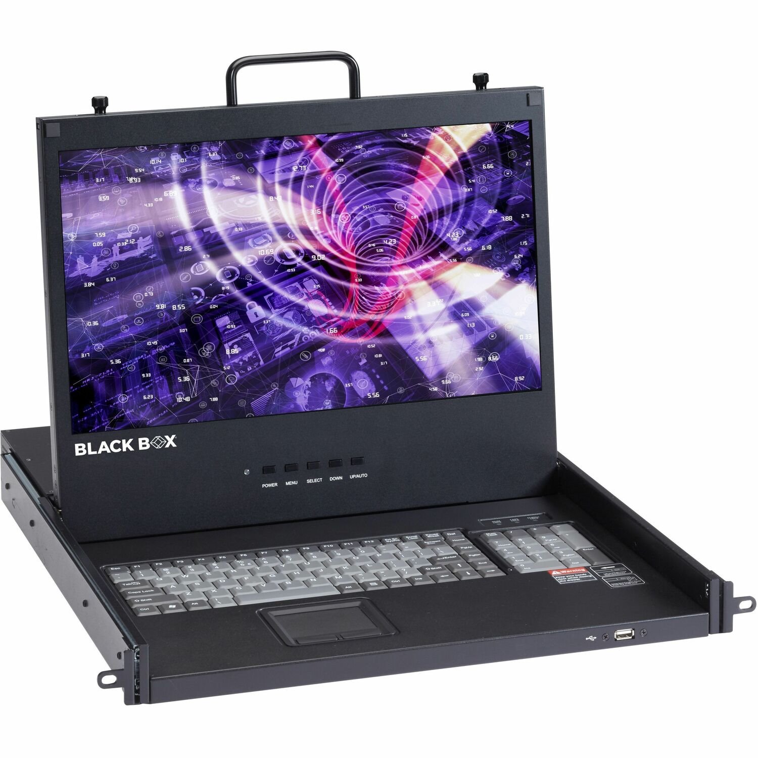 Black Box KVM LCD Console Tray - 17-in., Single-Rail, Touchpad, LED Backlight, USB, HDMI, DisplayPort, VGA