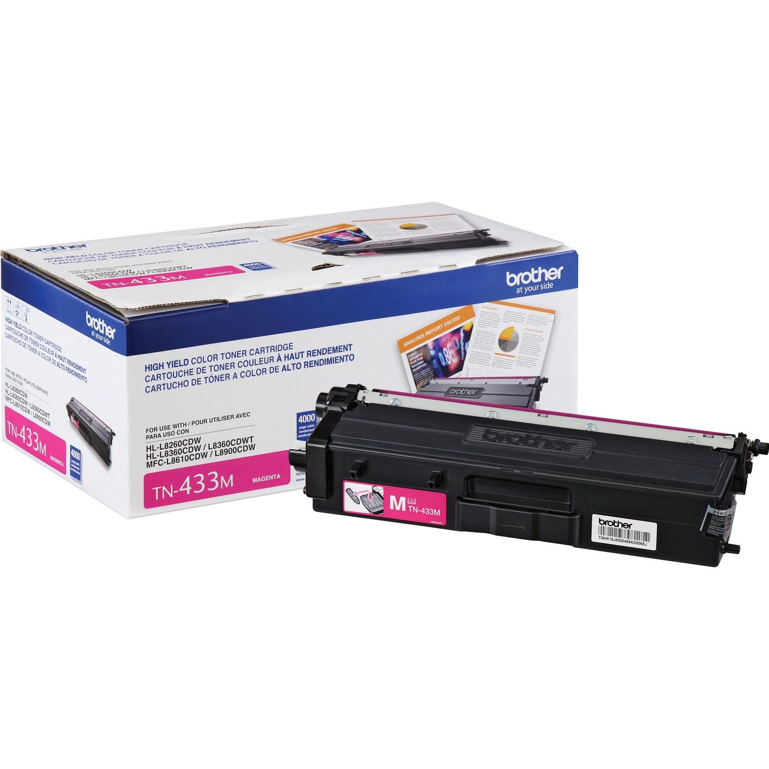 Brother TN433M Original High Yield Laser Toner Cartridge - Magenta - 1 Each