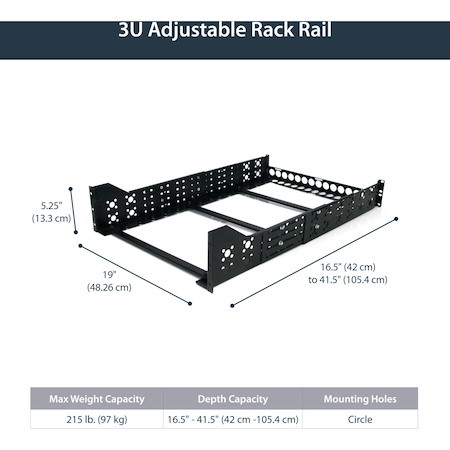 StarTech.com 3U Fixed 19" Adjustable Depth Universal Server Rack Rails