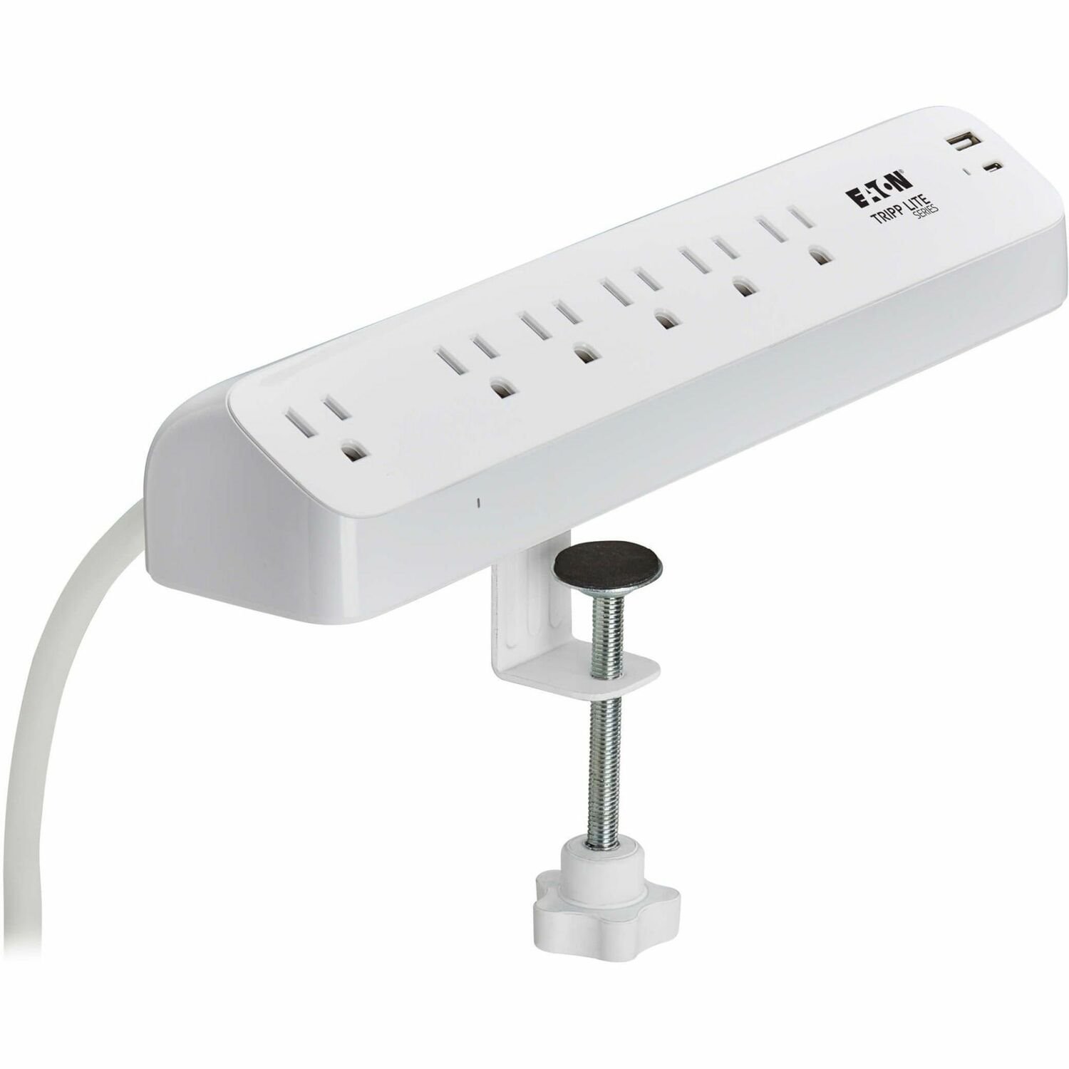 Eaton Tripp Lite Series Protect It! 6-Outlet Surge Protector with USB-A and USB-C Charging Ports - 5-15R Outlets, 900 Joules, Desk Clamp, 6 ft. (1.8 m) Cord, White