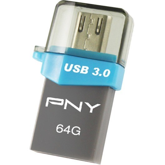 PNY Duo-Link OU3 64 GB USB 3.0, Micro USB Flash Drive - Grey