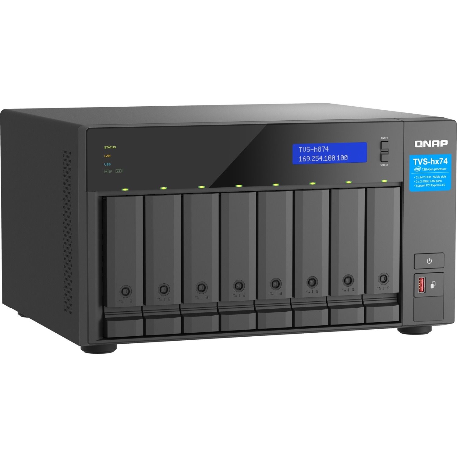 QNAP TVS-h874-i7-32G 8 x Total Bays SAN/NAS Storage System - 5 GB Flash Memory Capacity - Intel Core i7 i7-12700 Dodeca-core (12 Core) - 32 GB RAM - DDR4 SDRAM Tower