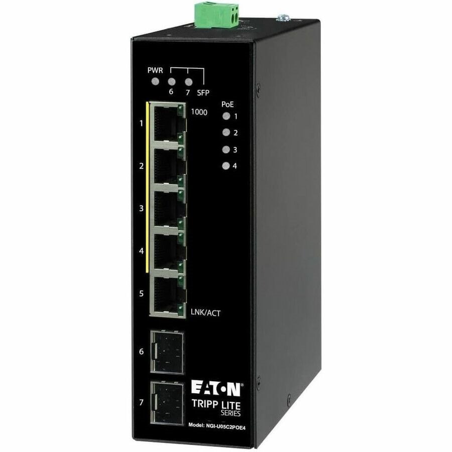 Eaton Tripp Lite Series 5-Port Unmanaged Industrial Gigabit Ethernet Switch - 10/100/1000 Mbps, PoE+ 30W, -10&deg; to 60&deg;C, 2 GbE SFP Slots, DIN Mount, TAA