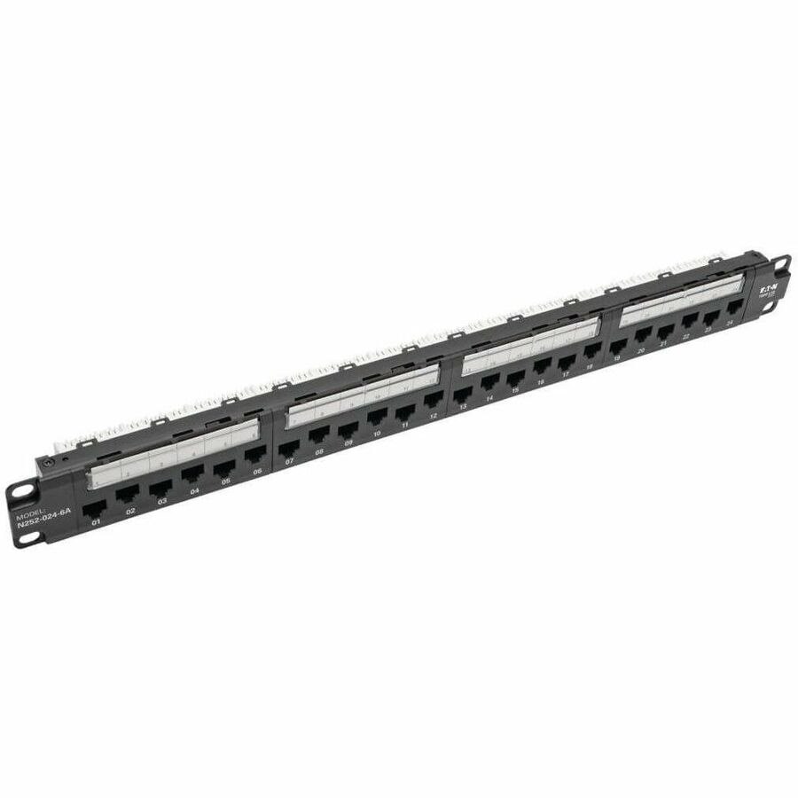 Eaton Tripp Lite Series 24-Port 1U Rack-Mount Cat6a 110 Patch Panel with Cable Management Bar, 110 Punchdown, RJ45, TAA