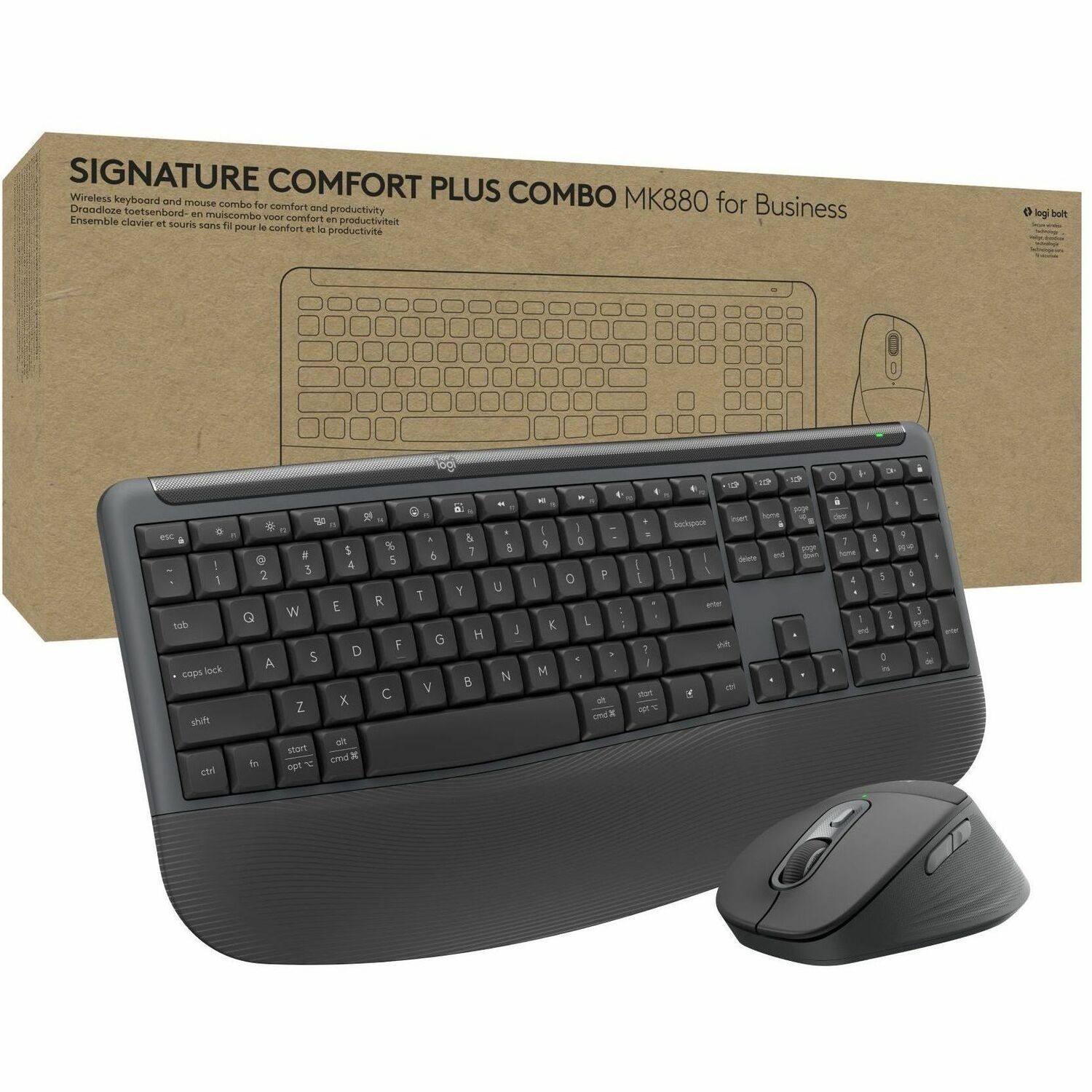 Logitech Signature Comfort Plus Combo MK880 for Business, Full-Size Wireless Keyboard and Mouse with Palm Rest, Silent Clicks, Secure Receiver, Bluetooth, Windows/macOS