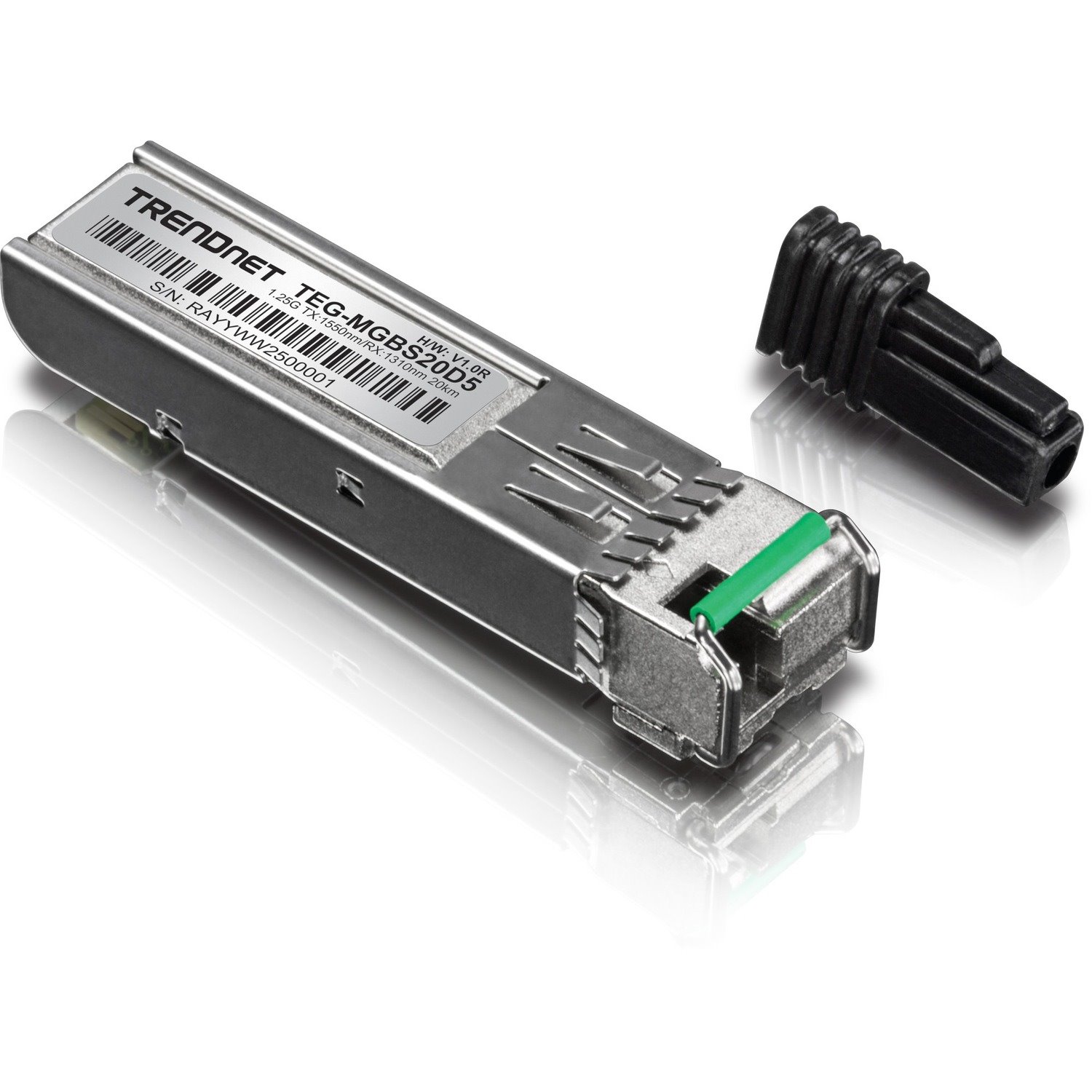TRENDnet SFP to RJ45 Dual Wavelength Single-Mode LC Module; TEG-MGBS20D5; Must Pair w/ TEG-MGBS20D3 or a Compatible Module; Up to 20 km (12.4 miles); Bi-Directional (WDM) SFP; Lifetime Protection