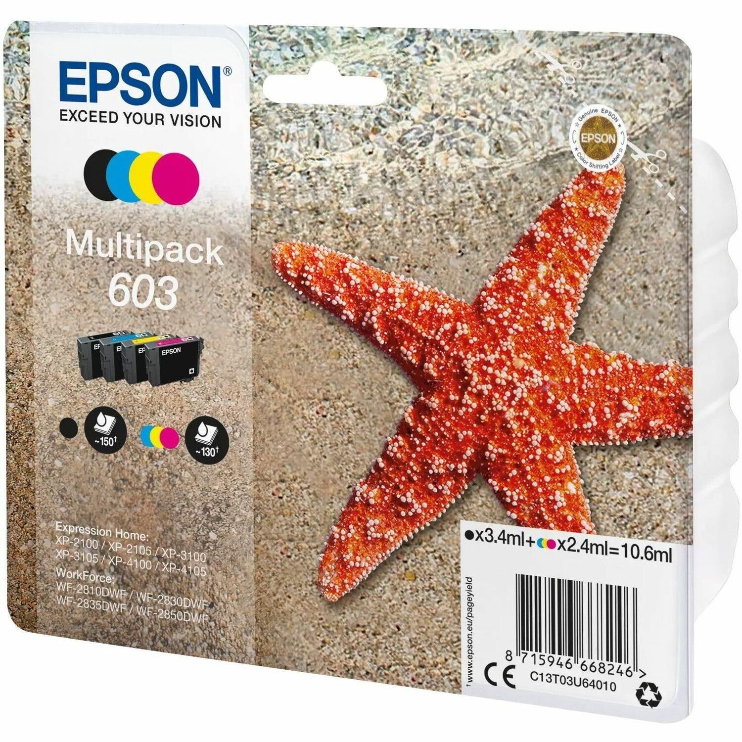 Epson 603 Original Inkjet Ink Cartridge - Multi-pack - Cyan, Magenta, Yellow - 4 / Pack