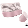 Logitech Wave Keys & Lift Vertical Mouse - Ergonomic Wireless Keyboard and Mouse Combo - with Cushioned Palm Rest (Rose)