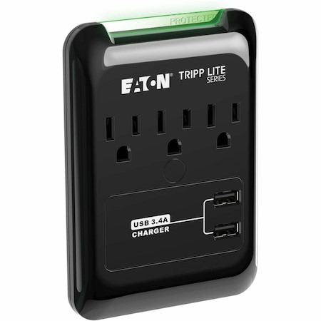 Eaton Tripp Lite Series Protect It! 3-Outlet Surge Protector, Direct Plug-In, 540 Joules, 3.4 A USB Charger, Diagnostic LED