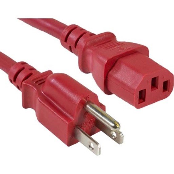 ENET 5-15P to C13 4ft Red External Power Cord / Cable NEMA 5-15P to IEC-320 C13 10A 18AWG 4'