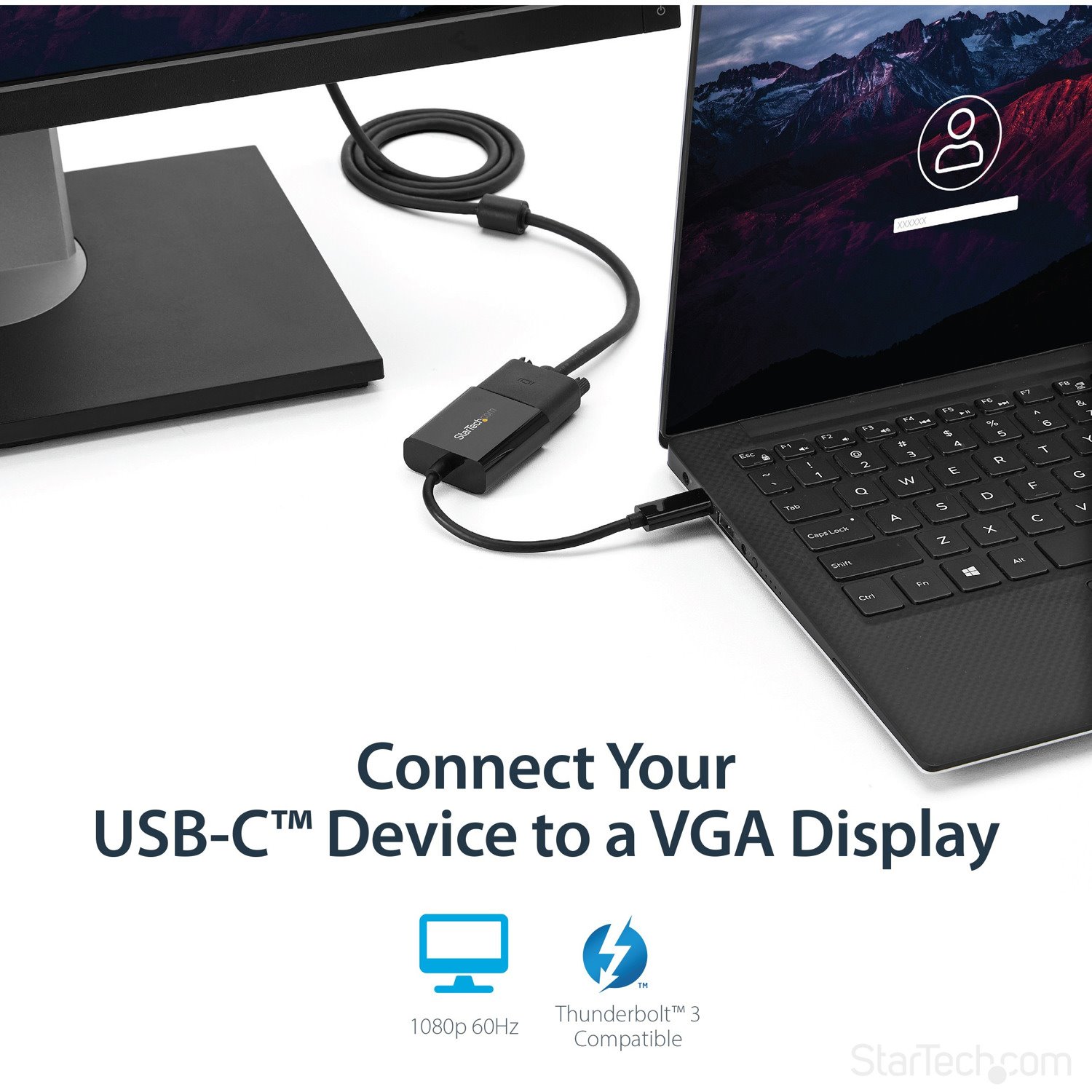 StarTech.com USB-C to VGA Adapter - Thunderbolt 3 Compatible - USB C Adapter - USB Type C to VGA Dongle Converter