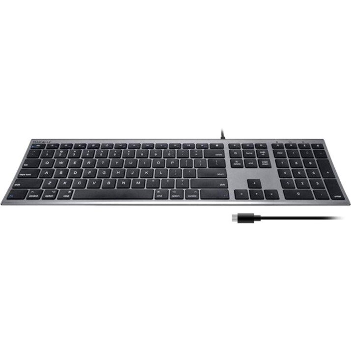 Macally Ultra Slim USB-C Wired Space Gray Keyboard for Mac