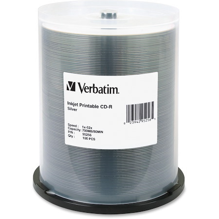 Verbatim CD-R 700MB 52X DataLifePlus Silver Inkjet Printable - 100pk Spindle