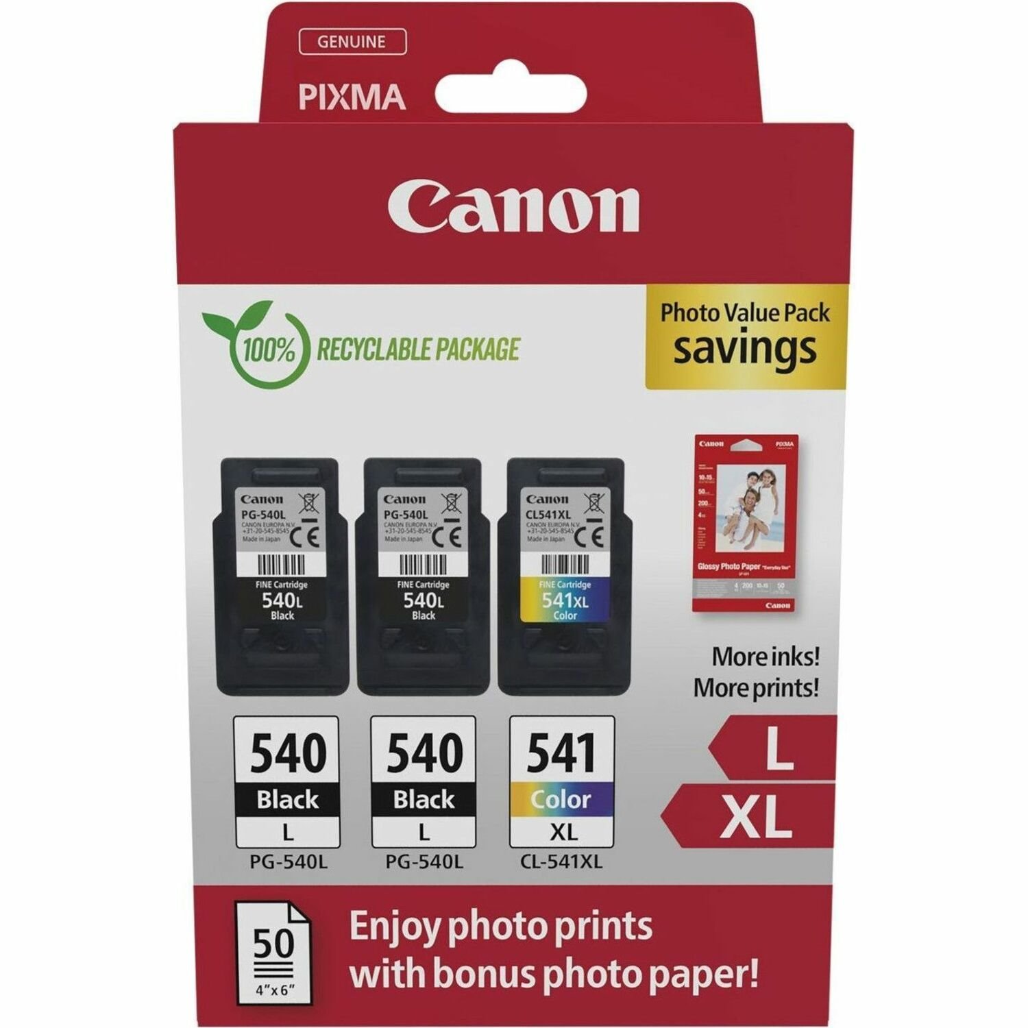 Canon PG-540L/CL-541XL High Yield Inkjet Ink Cartridge - Value Pack - Return Program - Black, Colour - 3 Pack