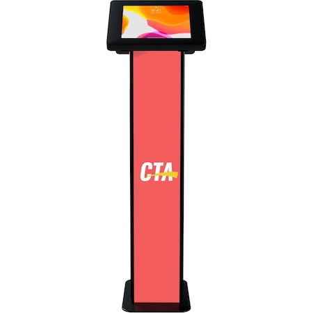 CTA Digital Customizable Dual Enclosure Locking Floor Stand Kiosk with Graphic Card Slot for Branding for 10.2" iPad 7th/ 8th/ 9th Gen & More (Black)