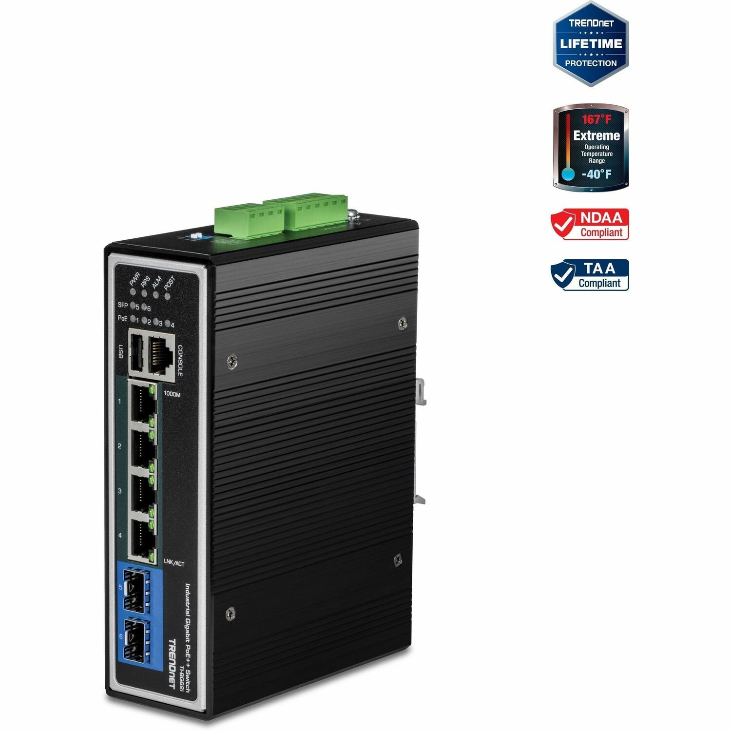 TRENDnet TI-BG62i 6 Ports Manageable Ethernet Switch - Gigabit Ethernet - 1000Base-T, 1000Base-FX - TAA Compliant