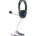 Stereo Headset, Lightweight, adjustable microphone, in-line volume control, padded cloth ear cushions, two 3.5mm jack input plugs, cable 2m, Black, 3 year warranty