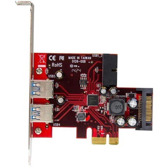 StarTech.com 4 Port PCI Express USB 3.0 Card - 5Gbps - 2 External & 2 Internal (IDC) - SATA Power