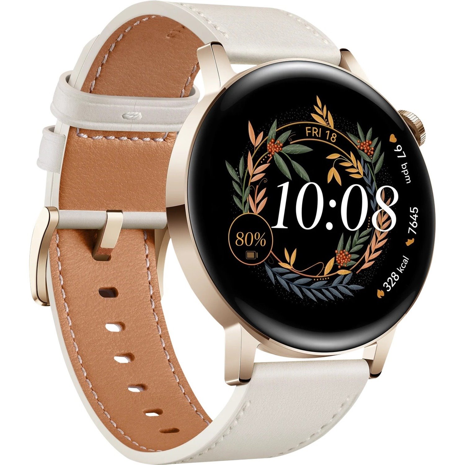 Huawei WATCH GT 3 Smart Watch - 42.30 mm Case Height - 10.20 mm Case Thickness - 42.30 mm Case Width - Black, Steel Case Color - White Band Color - Stainless Steel Case Material - Leather Band Material