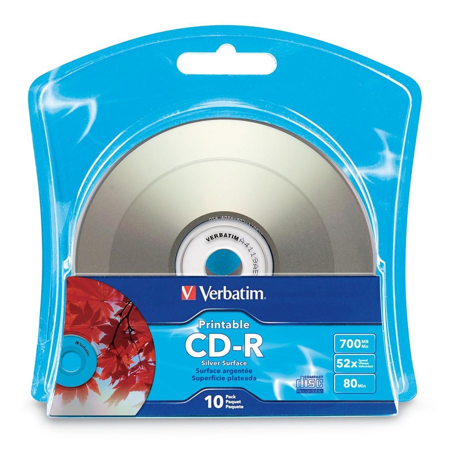 Verbatim CD-R 700MB 52X Silver Inkjet Printable with Branded Hub - 10pk Blister