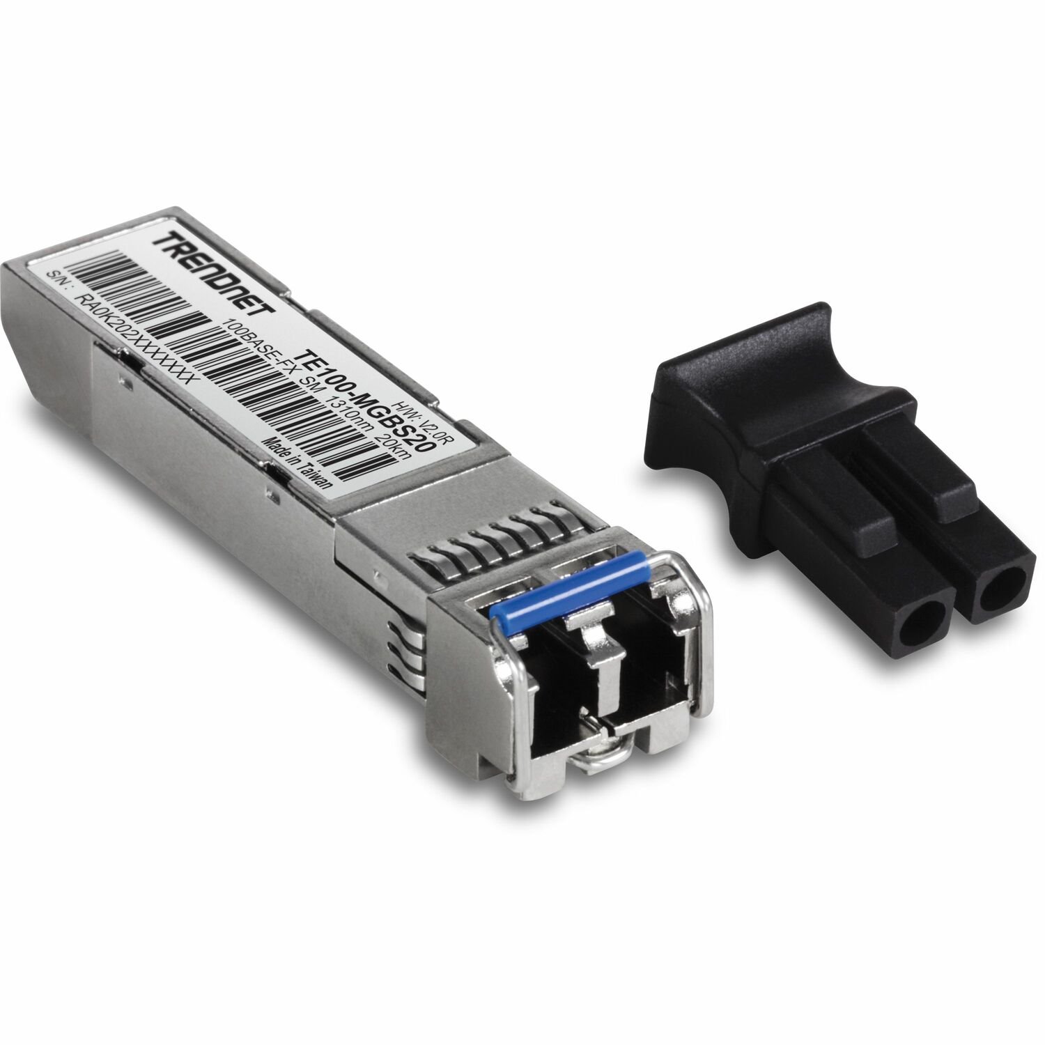 TRENDnet SFP to RJ45 100Base-FX Single-Mode LC Module; TE100-MGBS20; Up to 20 km (12.4 Miles); Standard SFP Compatible; Up to 155Mbps Speeds; Duplex-LC Fiber Compatible; 1310nm; Lifetime Protection