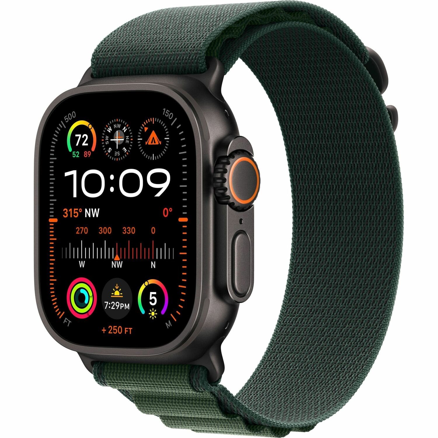 Apple Watch Ultra 2 Smart Watch - 49 mm Case Height - 44 mm Case Width - Black Case Color - Dark Green Band Color - Glass Body Material - Titanium Case Material - Wireless LAN - LTE, UMTS