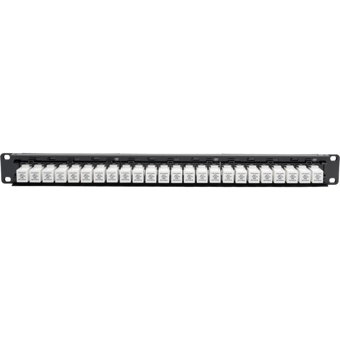 Tripp Lite by Eaton 24-Port 1U Rack-Mount Cat6a Feedthrough Patch Panel with 90-Degree Down-Angled Ports, RJ45 Ethernet, TAA