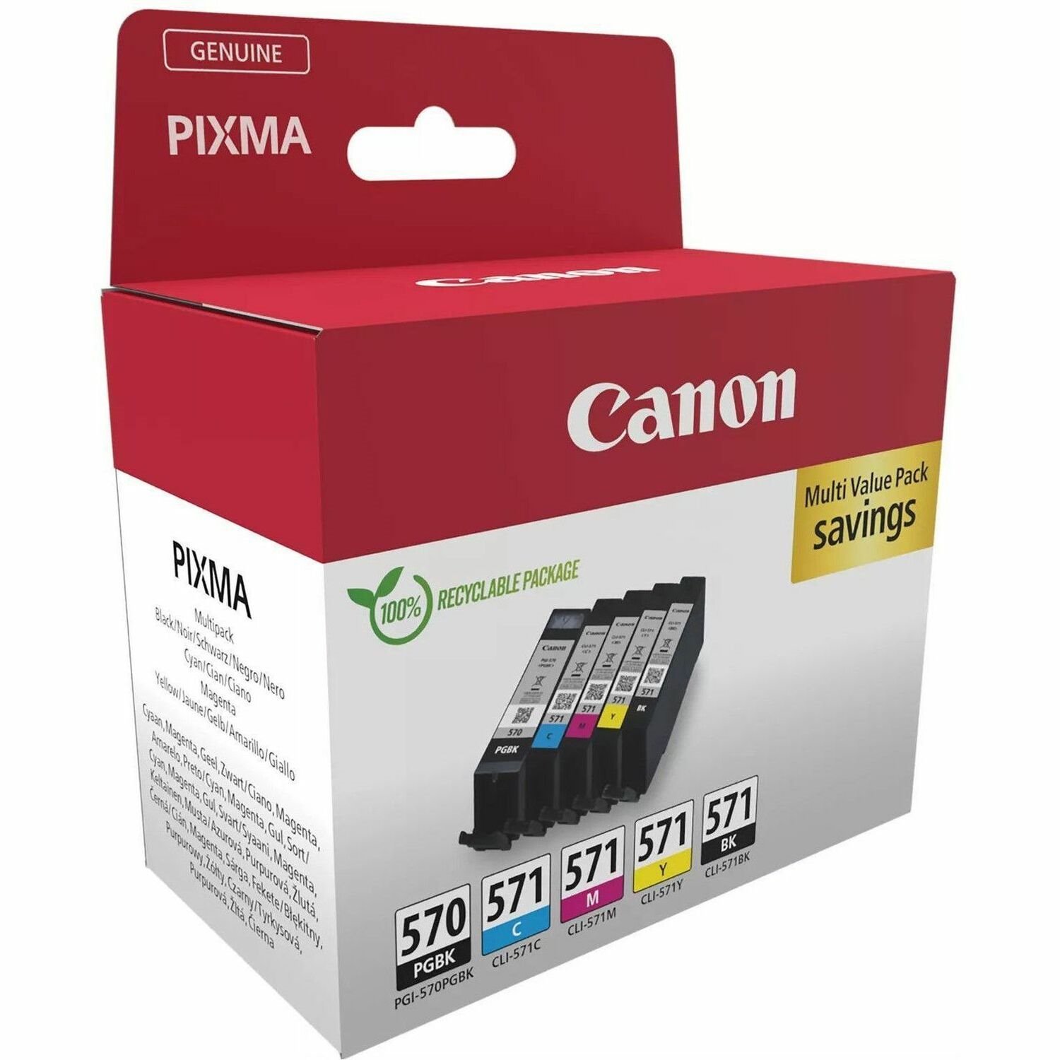 Canon PGI-570/CLI-571 Inkjet Ink Cartridge - Multi-pack - Black, Cyan, Magenta, Yellow - 5 / Pack