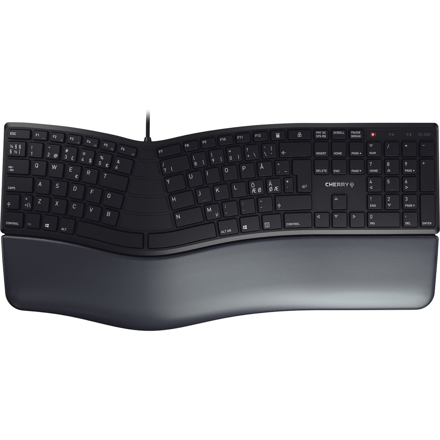CHERRY ERGO KC 4500 Keyboard - Cable Connectivity - USB Interface - Switzerland - QWERTZ Layout - Black