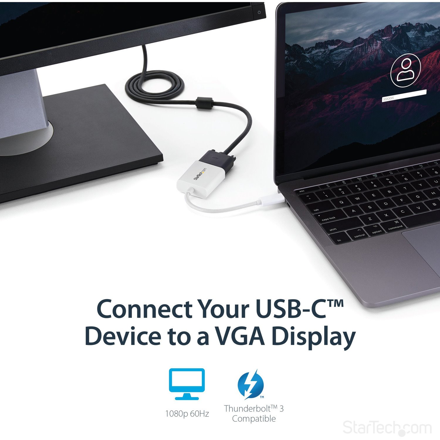 StarTech.com USB-C to VGA Adapter - White - Thunderbolt 3 Compatible - USB C Adapter - USB Type C to VGA Dongle Converter