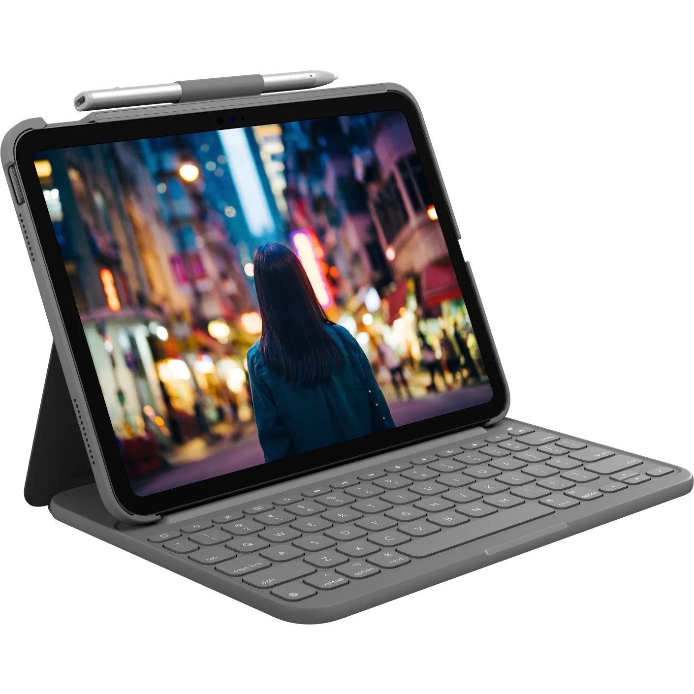 Logitech SLIM FOLIO Keyboard/Cover Case (Folio) for 27.7 cm (10.9") Apple, Logitech iPad (10th Generation) Tablet - Oxford Gray