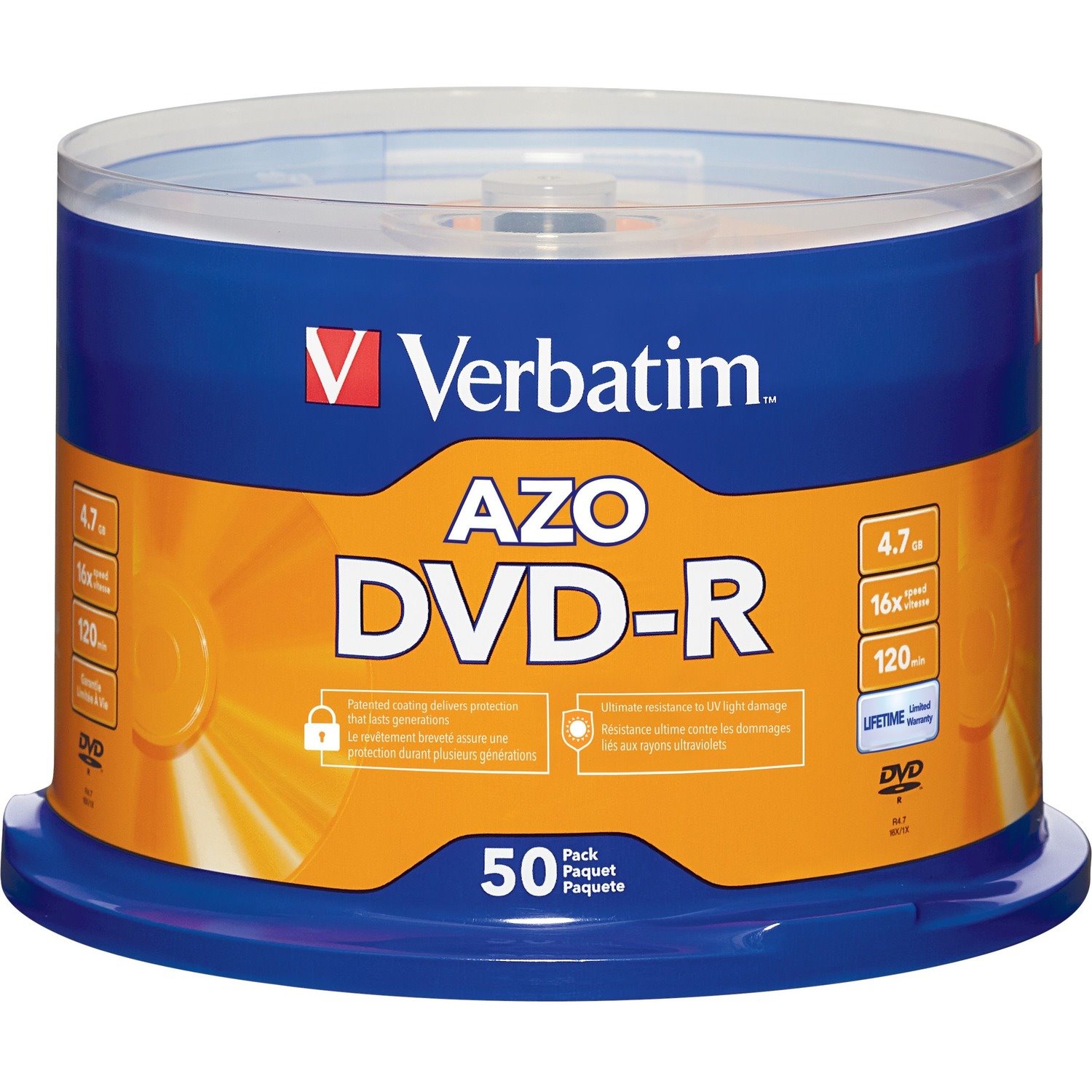 Verbatim AZO DVD-R 4.7GB 16X with Branded Surface - 50pk Spindle